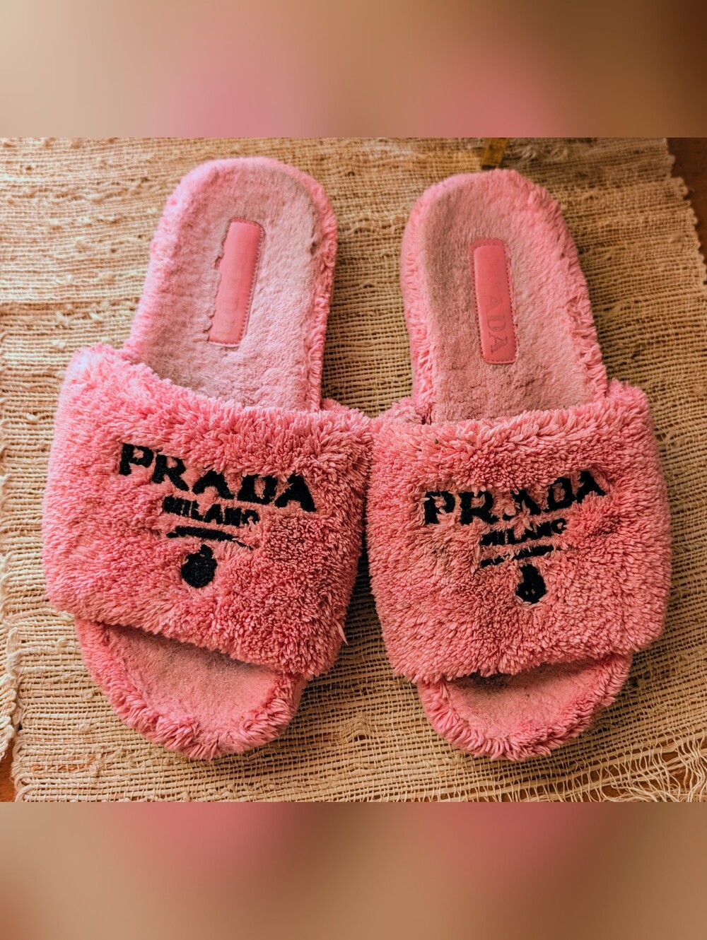 Authentic Prada Pink Terry Cloth Slides
